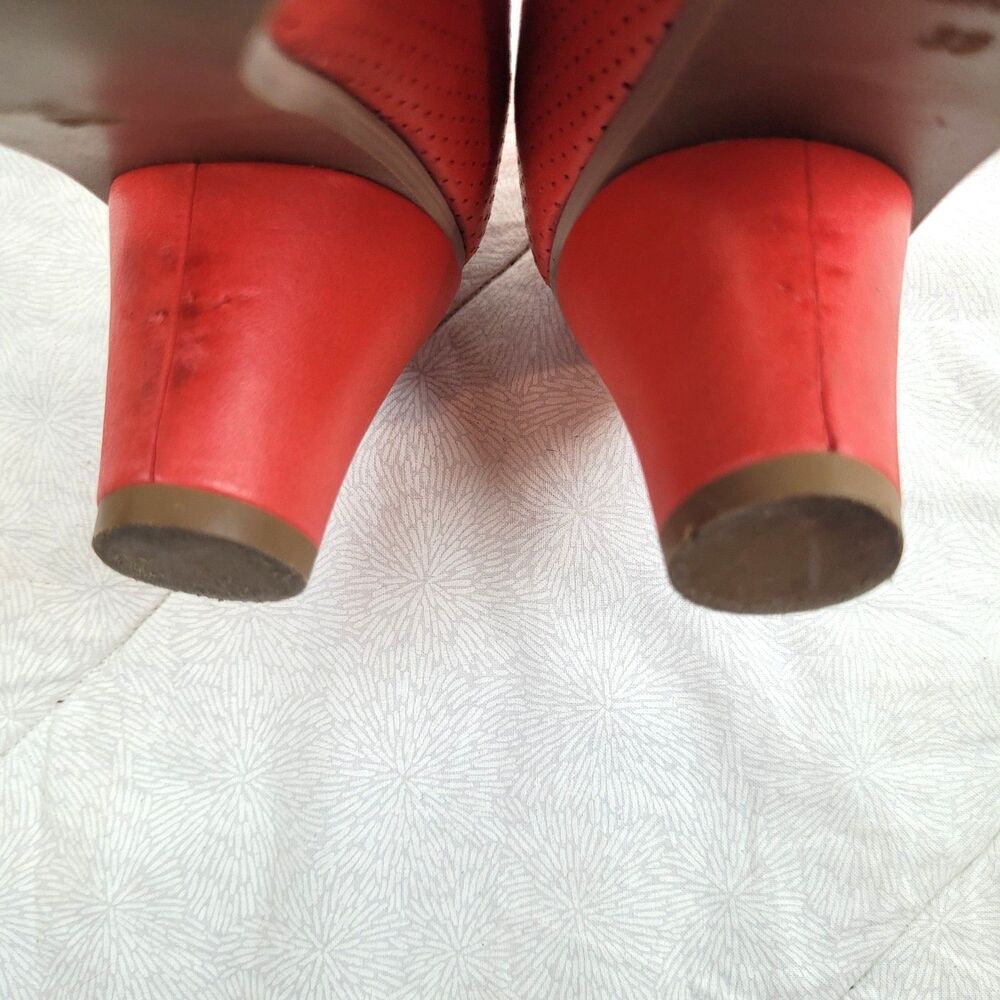 Lirio Portugal Perforated Leather Almond Toe Cone Heels Coral Orange Pinup 8 - Picture 8 of 13